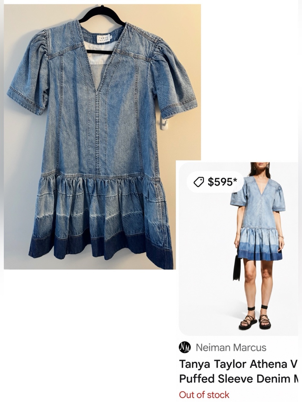 NWOT Tanya Taylor Denim V‑Neck Mini Dress